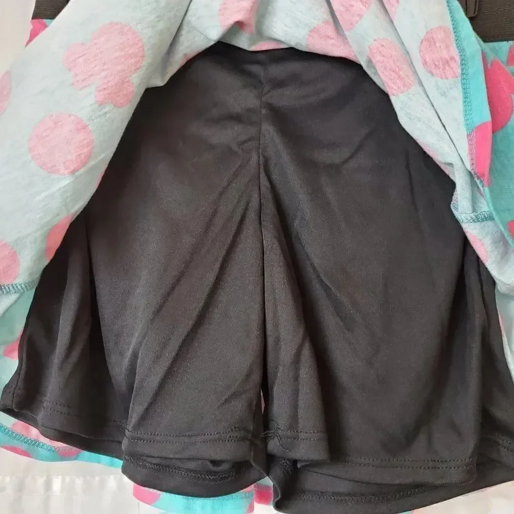 NEW DISNEY MINNIE MOUSE POLKA DOT SKORT MINNIE MOUSE SKIRT, TEAL WITH PINK POLKA